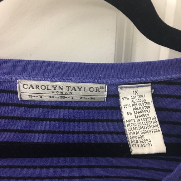 🔴 Carolyn Taylor top plus size t shirt blue and black striped short sleeves - Picture 2 of 3